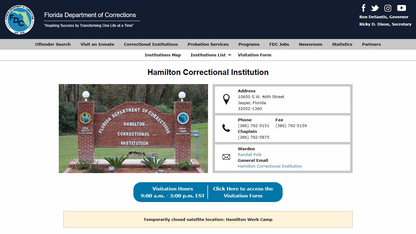 Hamilton Correctional Institution - Florida Department of Corrections